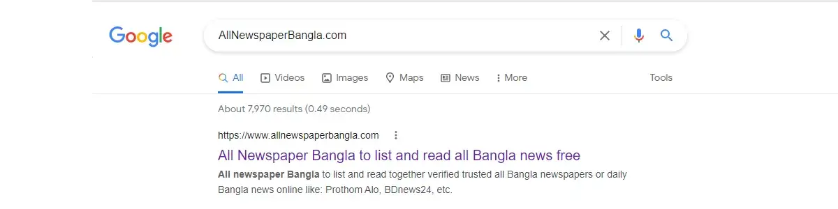result shown by the search engine